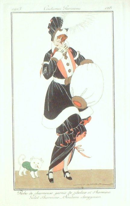 Lhuer Victor Pochoir Mode Art Deco n° 128-1913 Journal des Dames