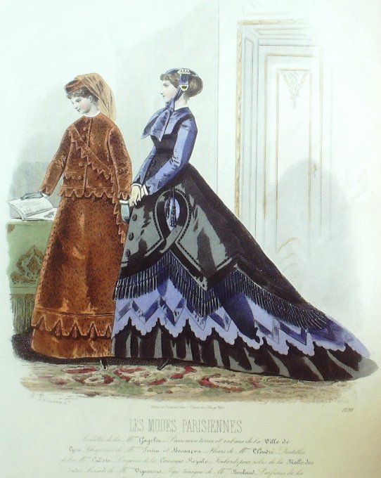Gravure Les Modes Parisiennes 1865 #1291 Robe popeline Maison Cagelin