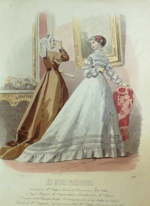 Gravure Les Modes Parisiennes 1865 #1292 Robes en Perkale Maison Pieffort