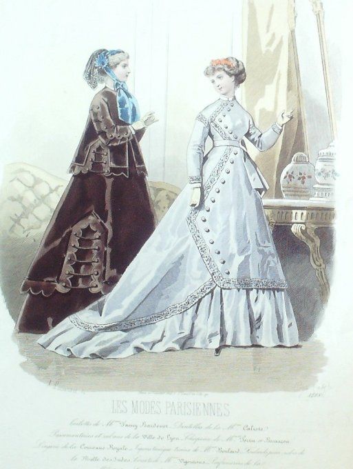 Gravure Les Modes Parisiennes 1865 #1293 Robes velours Maison Bardenet Chien