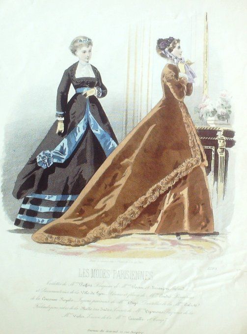 Gravure Les Modes Parisiennes 1865 #1295 Robes Maison Pieffort