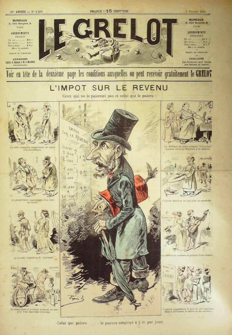 Le Grelot 1896 n°1296 L'IMPOT sur le REVENU PEPIN