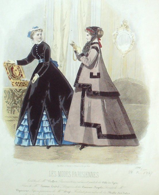 Gravure Les Modes Parisiennes 1865 #1296 Toilettes  Maison Pieffort