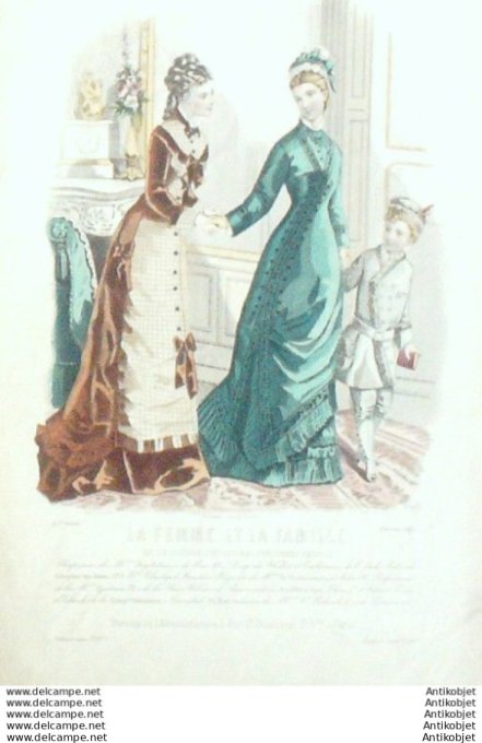Gravure Mode La Femme & La  Famille 1877 # 02 (Old Fashion plate)