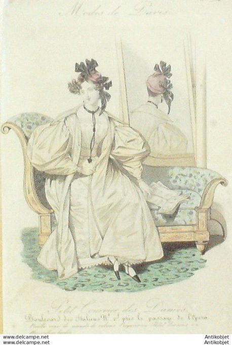 Gravure de mode Petit courrier des Dames 1831 n° 924 Peignoir en Thibet