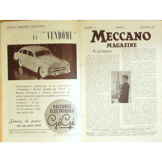 MECCANO MAGAZINE-PILOTAGE-BOBIGNY-DOUGLAS DC7-CREMAILLERE-1954