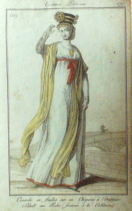 Gravure Mode Costume Parisien 1797 an  5 #  12 (eau forte old Fashion plate