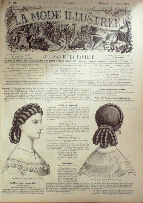 Journal Mode illustrée 1865 # 12 Coiffure jeune fille