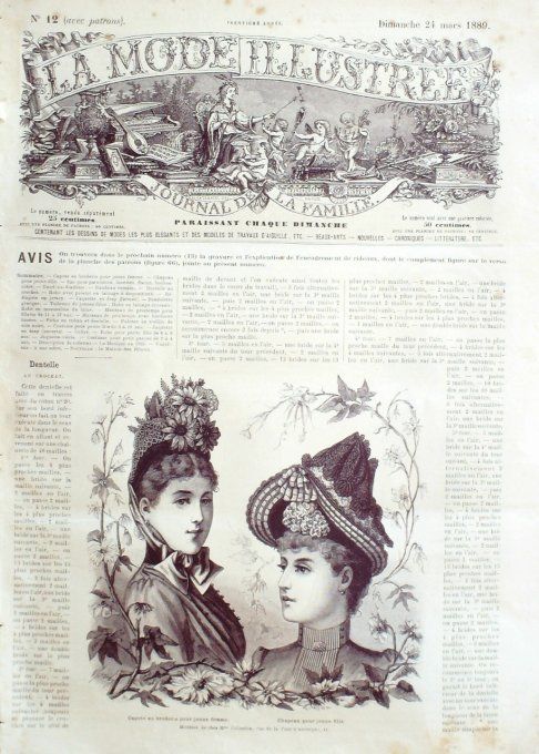 Journal Mode illustrée 1889 # 12 Capote & chapeau