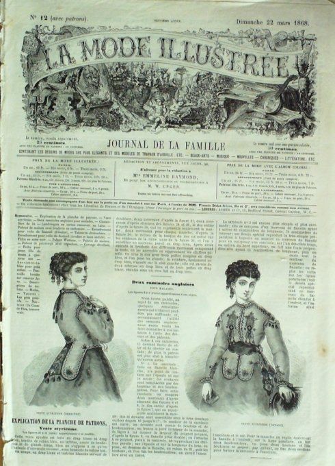 Journal Mode illustrée 1868 # 12 Veste styrienne