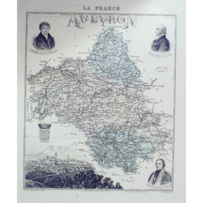 Carte AVEYRON (12) RODEZ Graveur LECOQ WALTNER BARBIER 1868