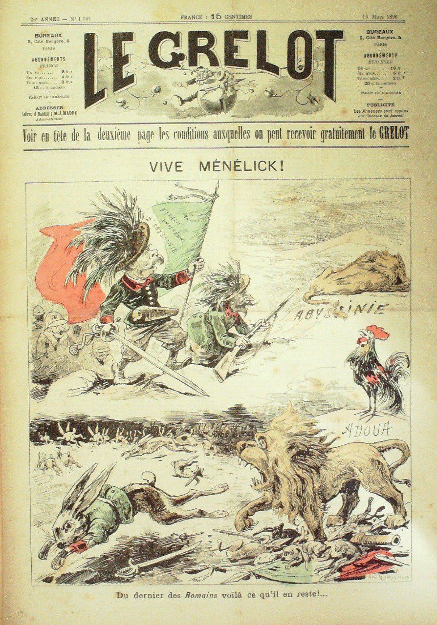 Le Grelot 1896 n°1301 VIVE MENELICK PEPIN