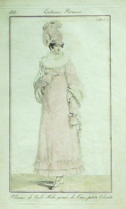 Gravure Mode Costume Parisien 1813 # 1307 (eau forte old Fashion plate