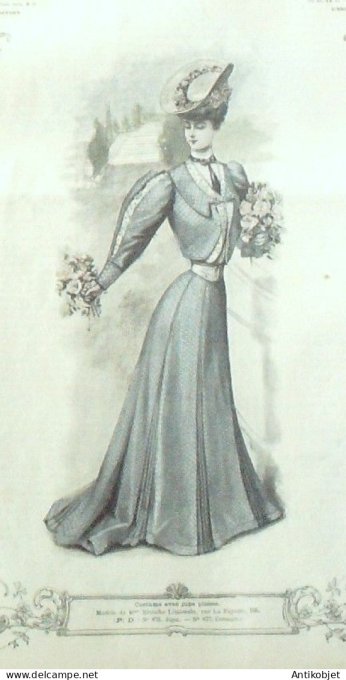 La Mode illustrée journal 1905 n° 32 Costume en jupe plissée