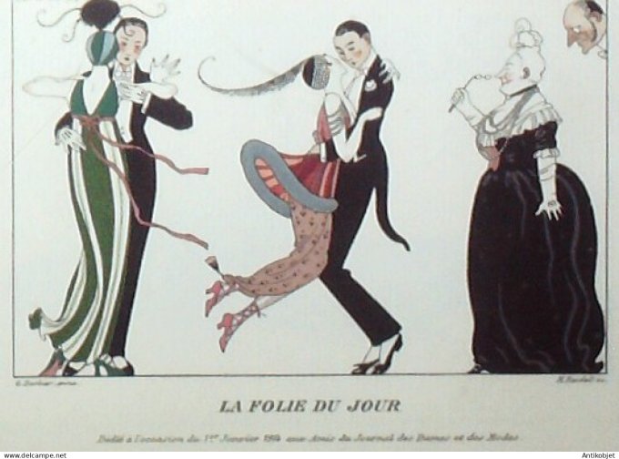 Gravure de mode Costume Parisien 1914 pl.132b VAN BROCK Jan Robe à volants