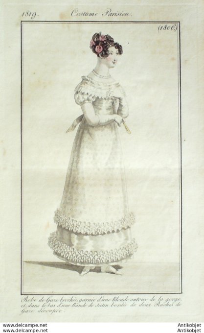 Costume Parisien 1819 # 1806 Robe de gaze brochée  garnie