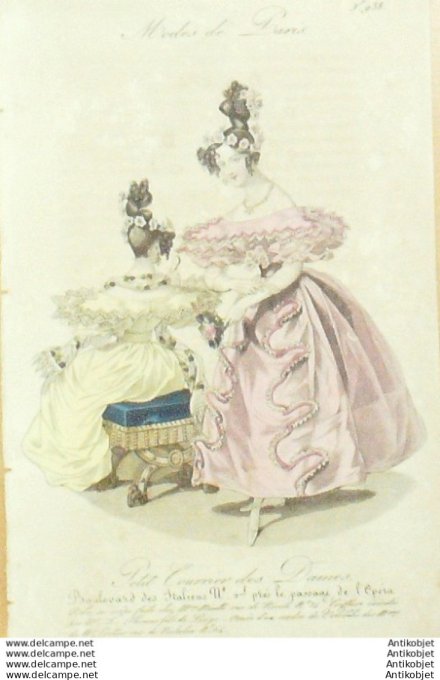 Gravure Mode Courrier des Dames 1831 #  938 (eau forte old Fashion plate)