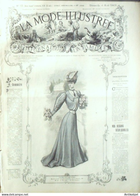 La Mode illustrée journal 1905 n° 32 Costume en jupe plissée