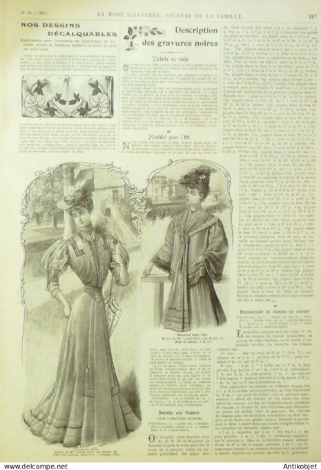 La Mode illustrée journal 1905 n° 32 Costume en jupe plissée