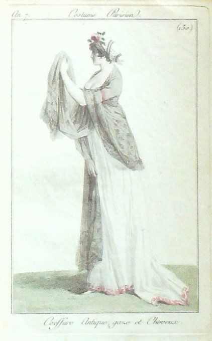 Costume Parisien 1799 an 7 #130 (eau forte) Coiffure antique