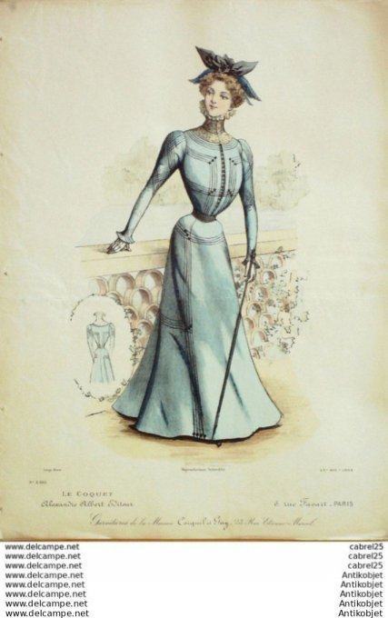 Gravure Mode Le Coquet 1898 # 21 (Old Fashion plate)