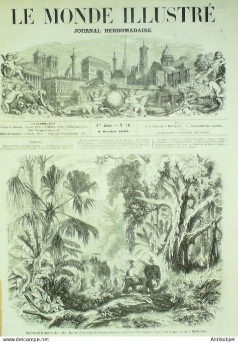 Le Monde illustré 1858 n° 78 Etretat (76) Rome St-Louis fête Pont au Change comète