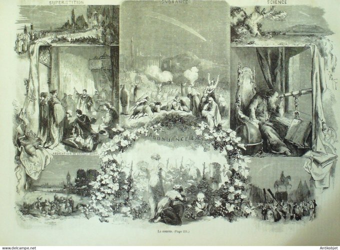 Le Monde illustré 1858 n° 78 Etretat (76) Rome St-Louis fête Pont au Change comète