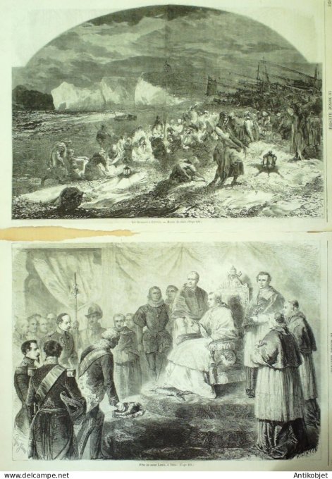 Le Monde illustré 1858 n° 78 Etretat (76) Rome St-Louis fête Pont au Change comète