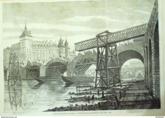 Le Monde illustré 1858 n° 78 Etretat (76) Rome St-Louis fête Pont au Change comète