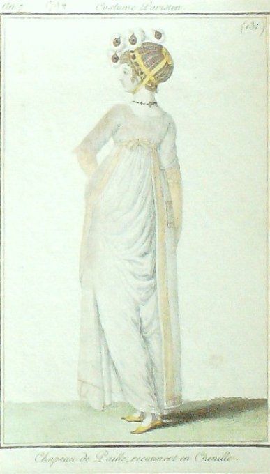 Costume Parisien 1799 an 7 #131 (eau forte) Chapeau de paille en chenille