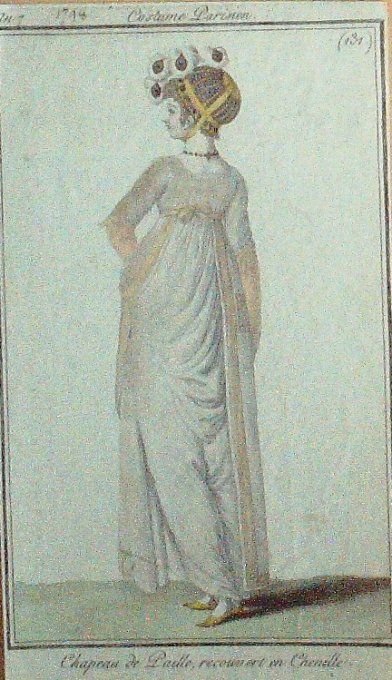 Gravure Mode Costume Parisien 1799 an  7 # 131 (eau forte old Fashion plate