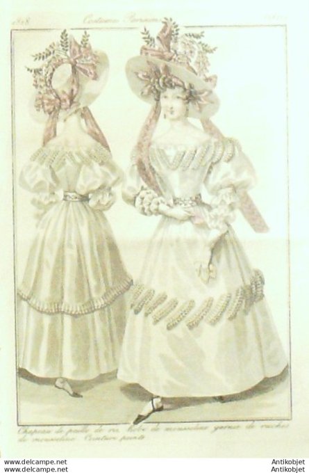 Costume Parisien 1828 # 2620 Robe mousseline garnie