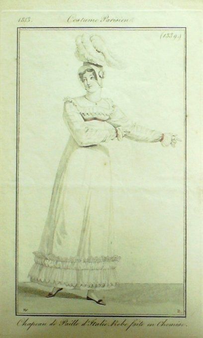 Gravure Mode Costume Parisien 1813 # 1339 (eau forte old Fashion plate
