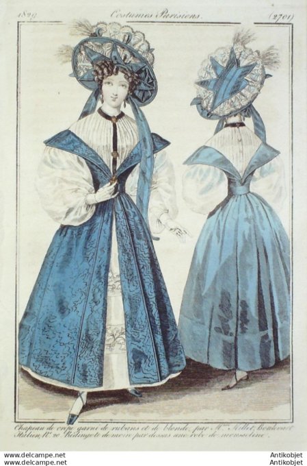 Gravure Mode Costume Parisien 1829 # 2701 (eau forte old Fashion plate
