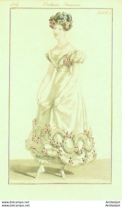 Costume Parisien 1823 # 2206 Robe perkale garnie de fleurs