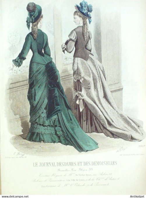 Gravure Mode J.Dames & Demoiselles 1870 # 1295 (Old Fashion plate)