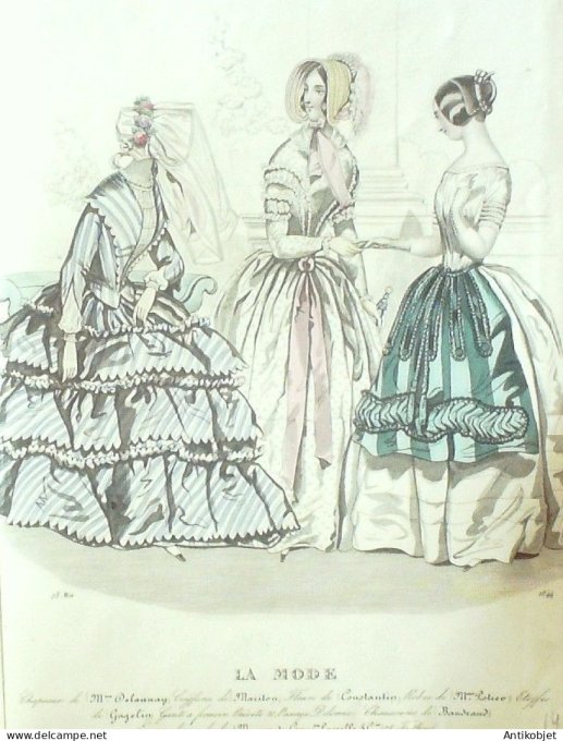 Gravure La mode 1844 # 14 (aquarelle old Fashion plate)
