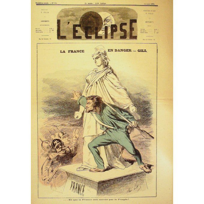L'Eclipse 1870 n°134 LA FRANCE en DANGER André GILL