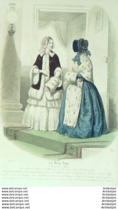 Gravure Mode Le Bon Ton 1843 # 811 (aquarelle old fashion plate)