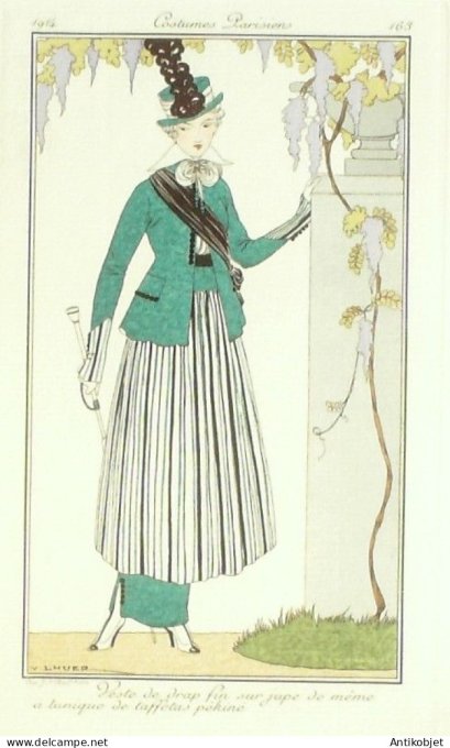 Gravure Mode Costume Parisien 1914 # 163 Lhuer Victor (eau forte)