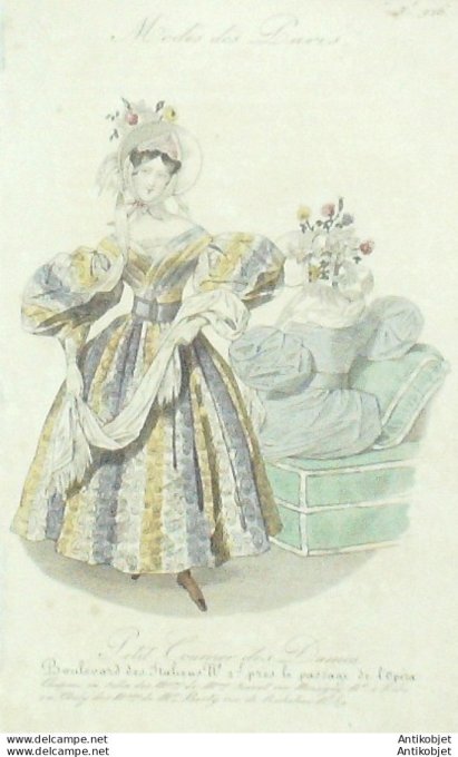 Gravure de mode Petit courrier des Dames 1831 n° 926 Robe en Charly