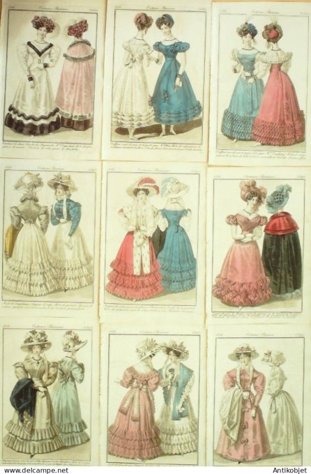 Gravures de mode Costume Parisien 1826 Lot 20 9 pièces