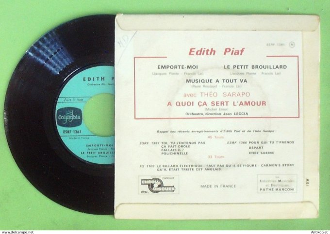 Piaf Edith 45T EP A quoi ça sert l'amour (languette) 1962