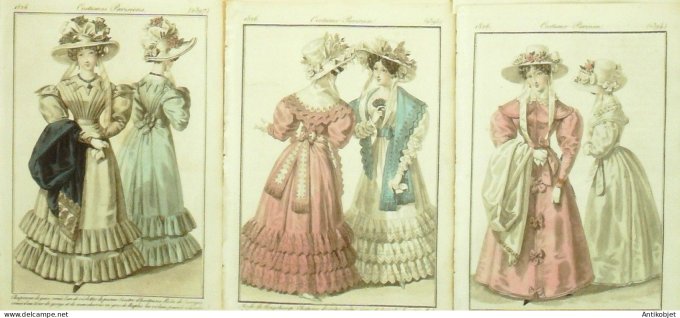 Gravures de mode Costume Parisien 1826 Lot 20 9 pièces