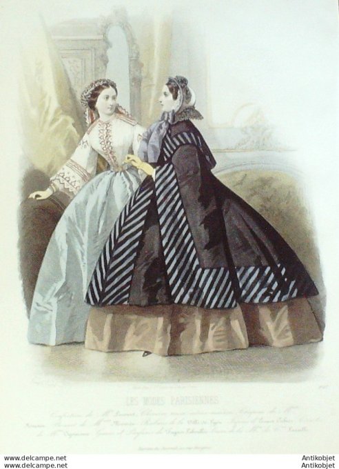 Gravure Les Modes Parisiennes 1860 # 897 Robes d'hiver Maison Lecourt