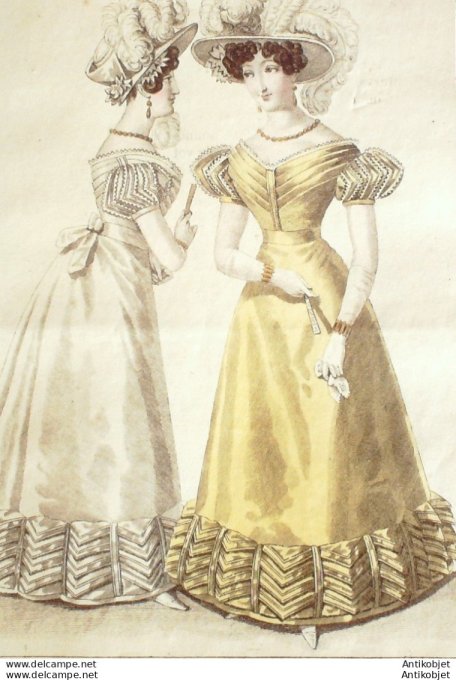 Costume Parisien 1826 # 2382 Robe de gaze plumes d'autruche