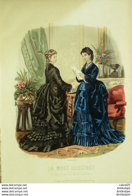 Gravure de mode La Mode illustrée 1873 n°02 (Maison Fladry)