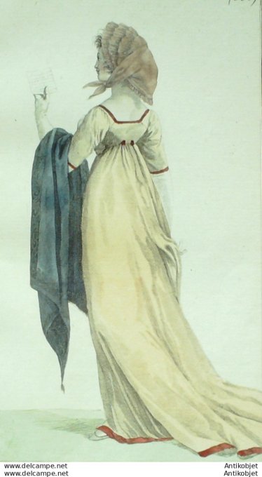 Gravure de mode Costume Parisien 1802 n° 380 (An 10) Bonnet du matin