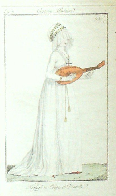 Costume Parisien 1799 an 7 #137 (eau forte) Négligé en crêpe et dentelle