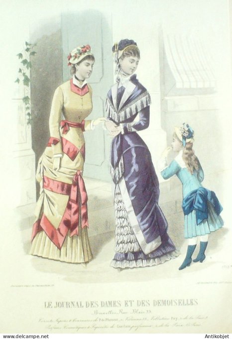Gravure Mode J.Dames & Demoiselles 1875 # 1715 (Old Fashion plate)